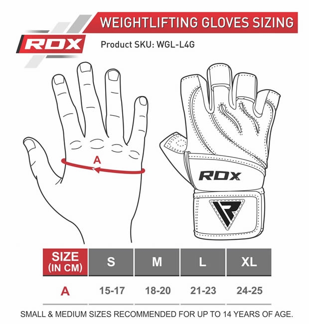 DX L4 Deepoq Leather Gym Gloves in Grey size chart